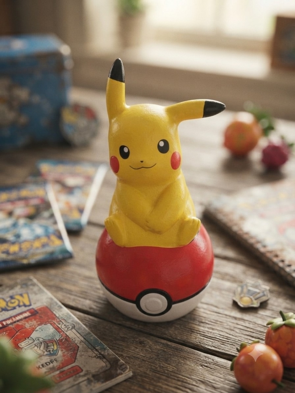 Pikachu Coin Bank Figure on Poké Ball - Yellow and Red Kids Toy